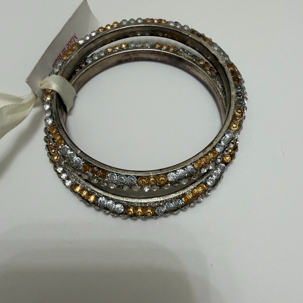 Elegant Sparkling Rhinestone Women’s Gold and Silver Bangle Bracelet Set